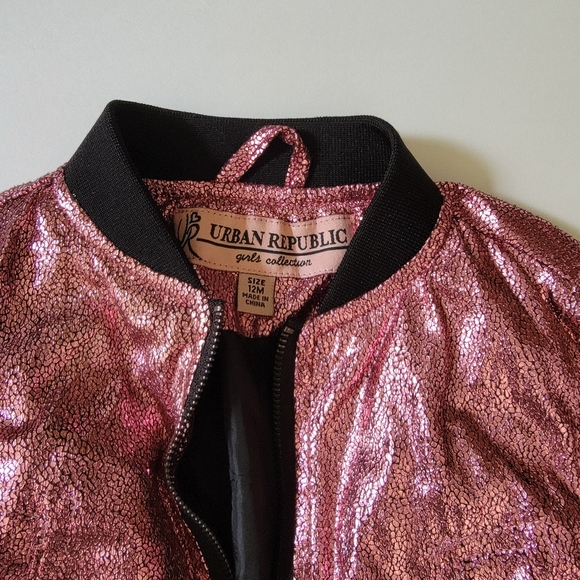 Urban Republic Pink Baby 9/12 Months Jacket Bomber Metallic Shiny Disco 12M - Picture 3 of 9